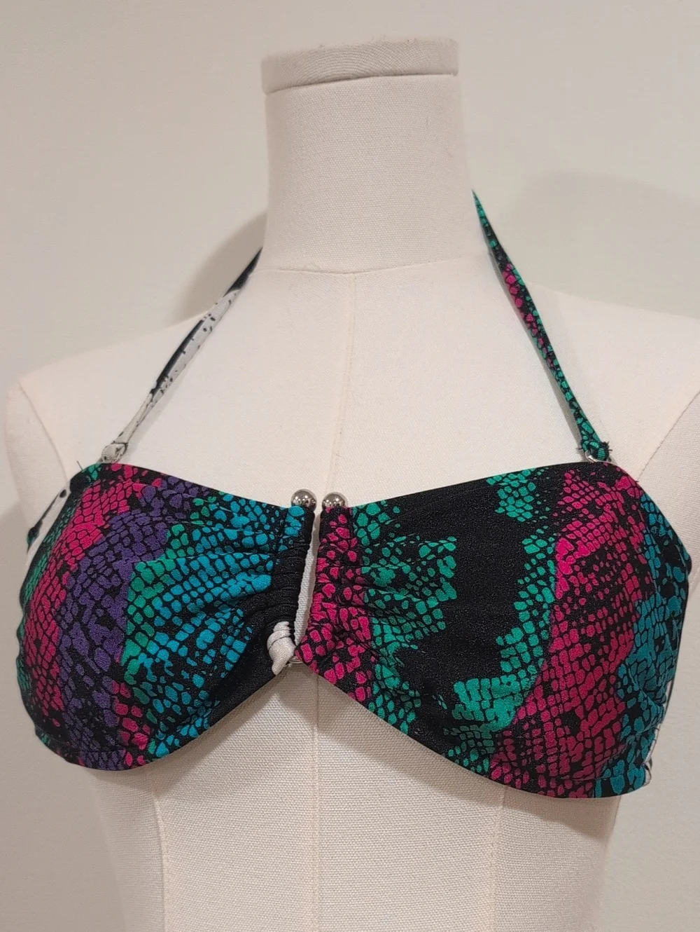 Xhilaration Black Teal Purple Pink Snake-Print Bandeau Bikini